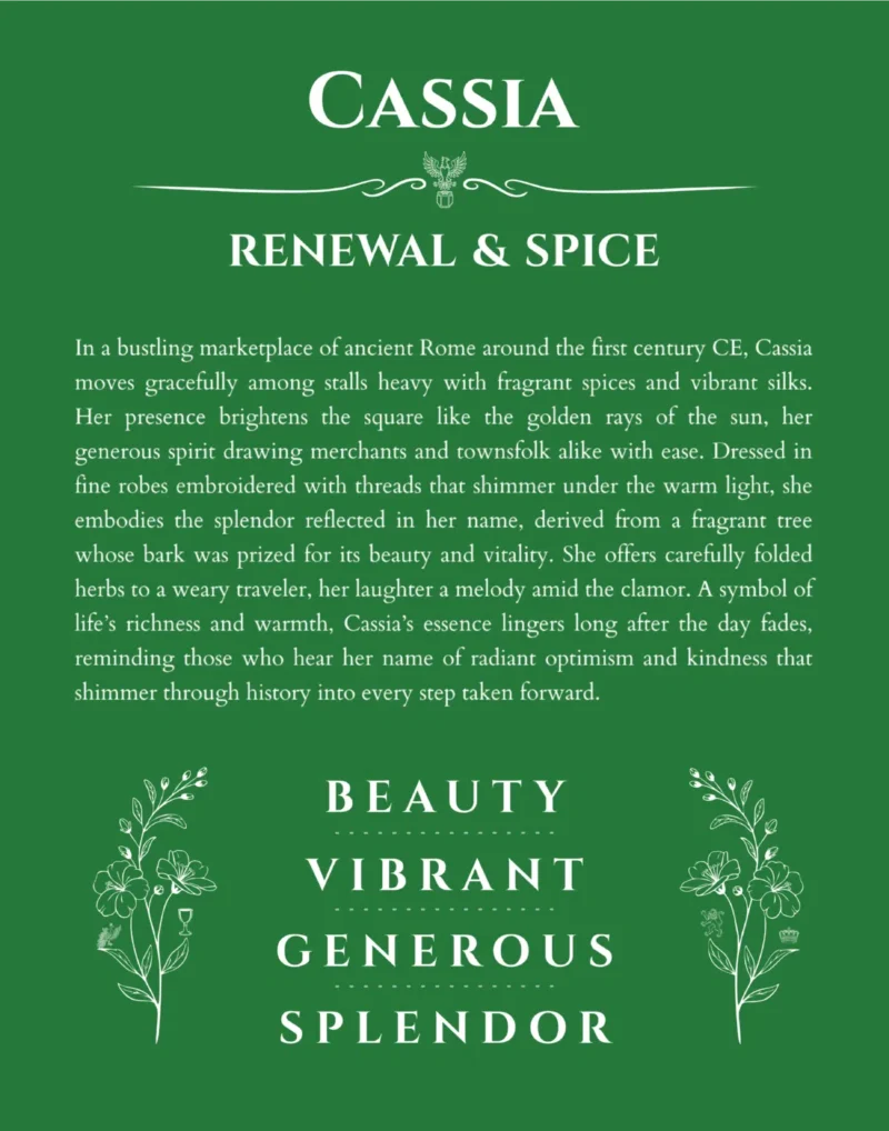 Cassia personalized name print with origin and traits in dark green