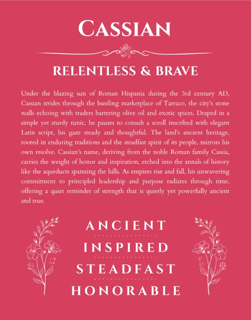 Cassian personalized name art with origin story in red