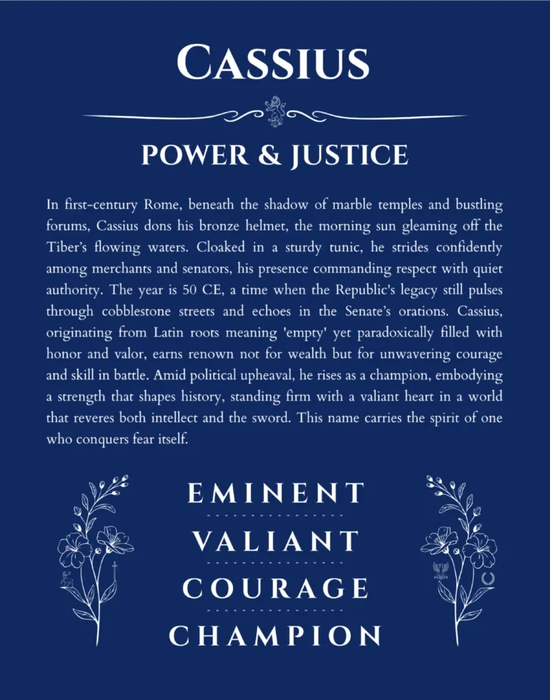 Cassius custom name print for wall display in deep blue