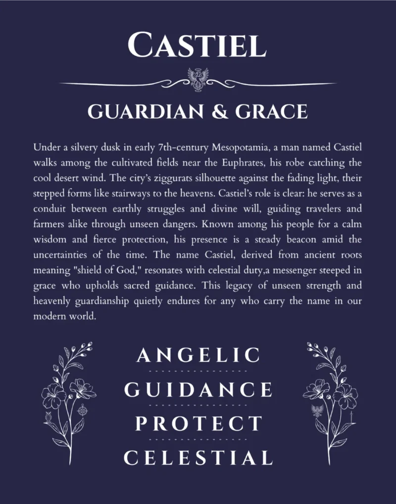 Castiel personalized name print with origin and traits in navy blue