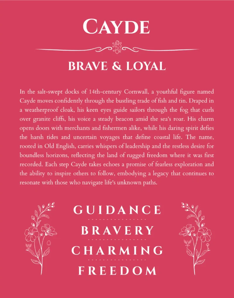 Cayde personalized name art with origin story in red