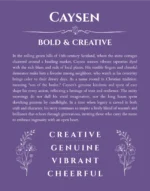 Caysen personalized name print with origin and traits in purple