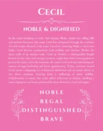 Cecil personalized wall art with the story of your name in pink