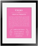 Cecily custom name meaning print in pink with black matte frame