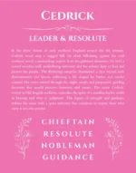 Cedrick personalized name print with origin and traits in pink