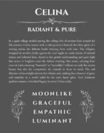 Celina personalized name print with origin and traits in gray