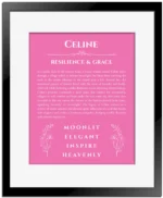 Celine name meaning wall art by Get Your Story in pink with black matte frame