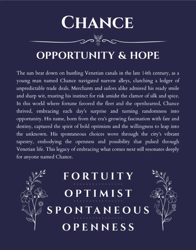 Chance name meaning wall art by Get Your Story in navy blue