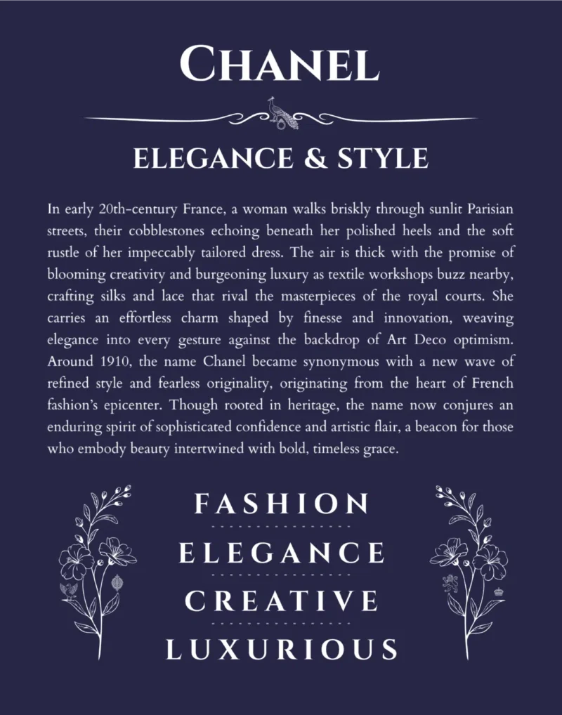 Chanel name origin print with meaning and traits in navy blue
