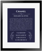 Chanel name origin print with meaning and traits in navy blue with black matte frame