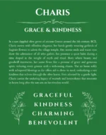 Charis personalized name art with origin story in dark green