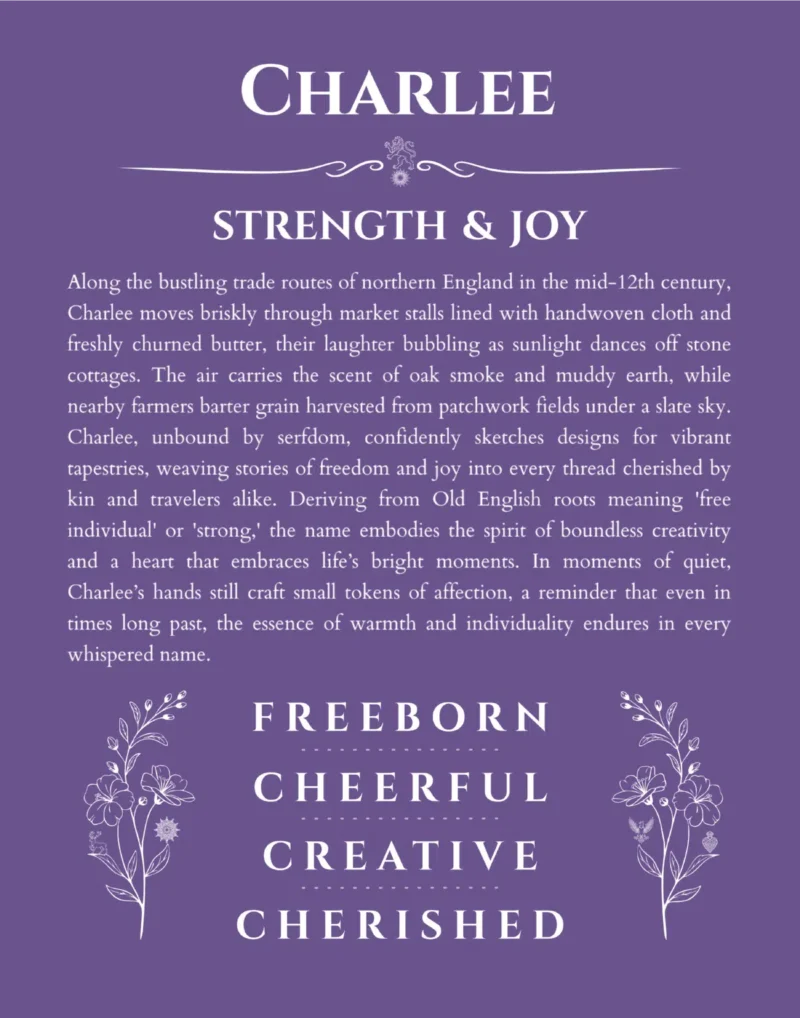 Charlee personalized name meaning print in purple