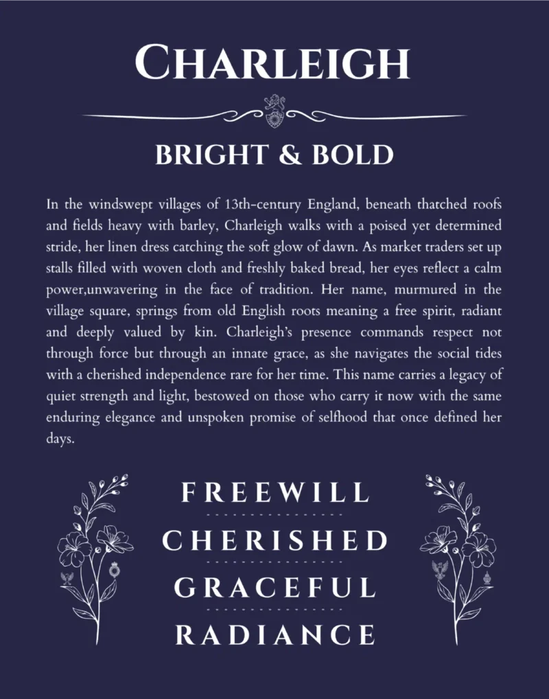 Charleigh personalized name meaning print in navy blue