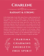 Charlene personalized name art with origin story in red