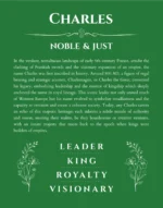 Charles name origin print with meaning and traits in dark green