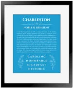 Charleston name meaning gift print in blue with black matte frame