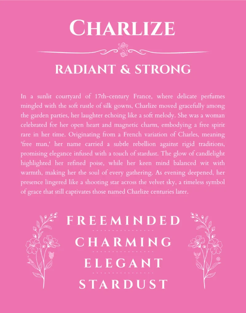 Charlize name meaning gift print in pink