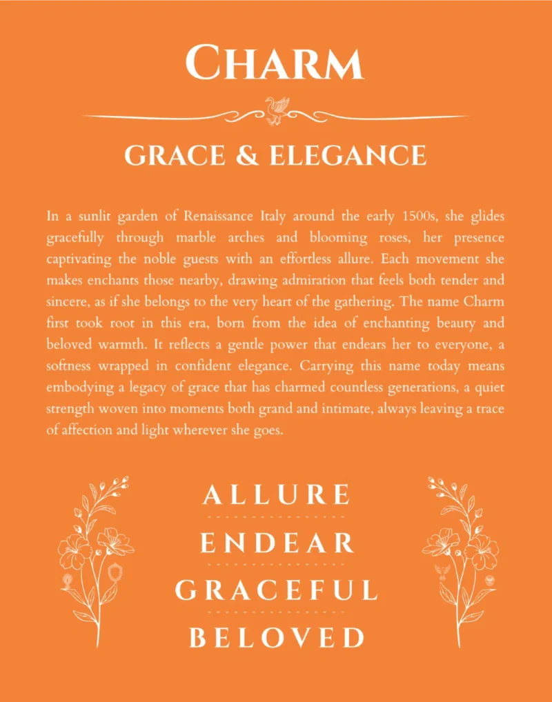 Charm custom name meaning print in orange
