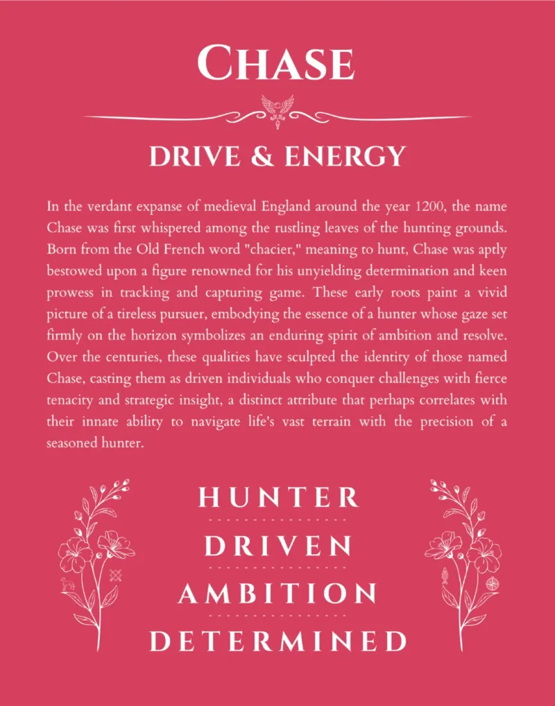 Chase name origin print with meaning and traits in red