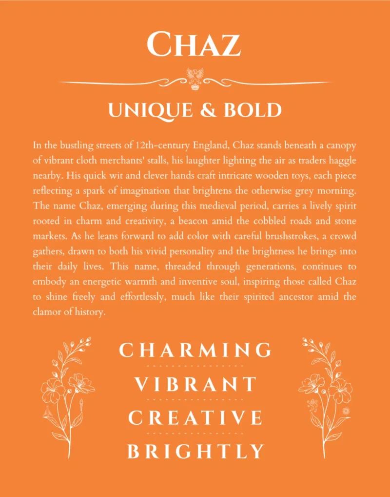 Chaz custom name print for wall display in orange
