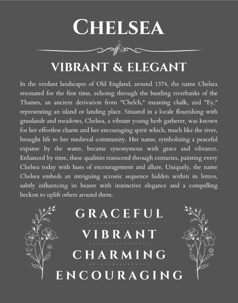 Chelsea personalized name meaning print in gray