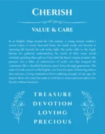 Cherish custom name art showing meaning and origin in blue