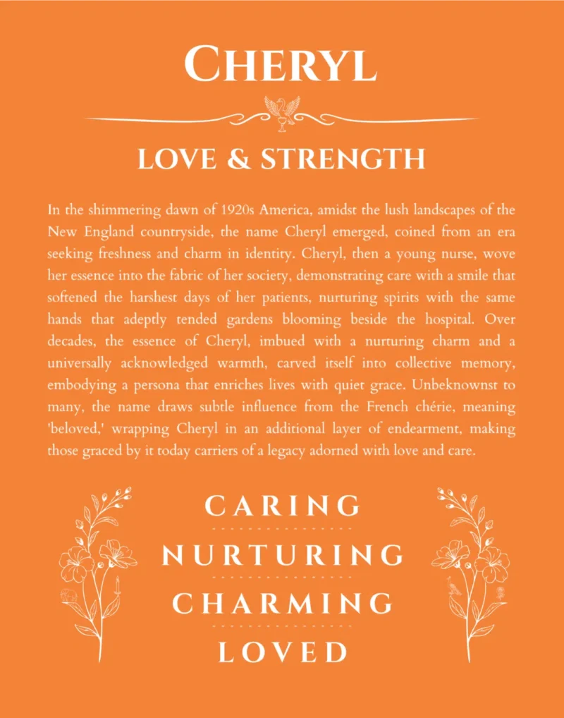 Cheryl name meaning gift print in orange