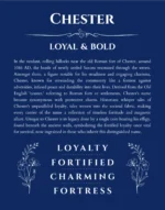 Chester custom name art showing meaning and origin in deep blue