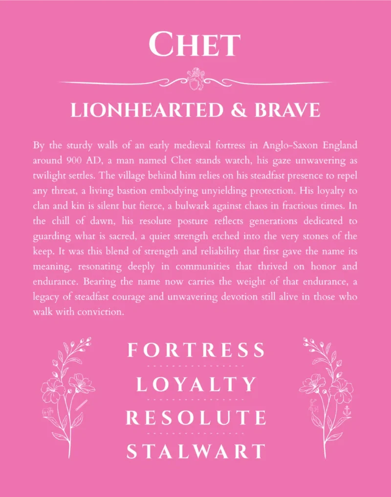 Chet personalized name meaning print in pink