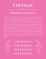 Chevelle personalized name print with origin and traits in pink