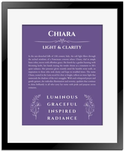 Chiara custom name print for wall display in purple with black matte frame