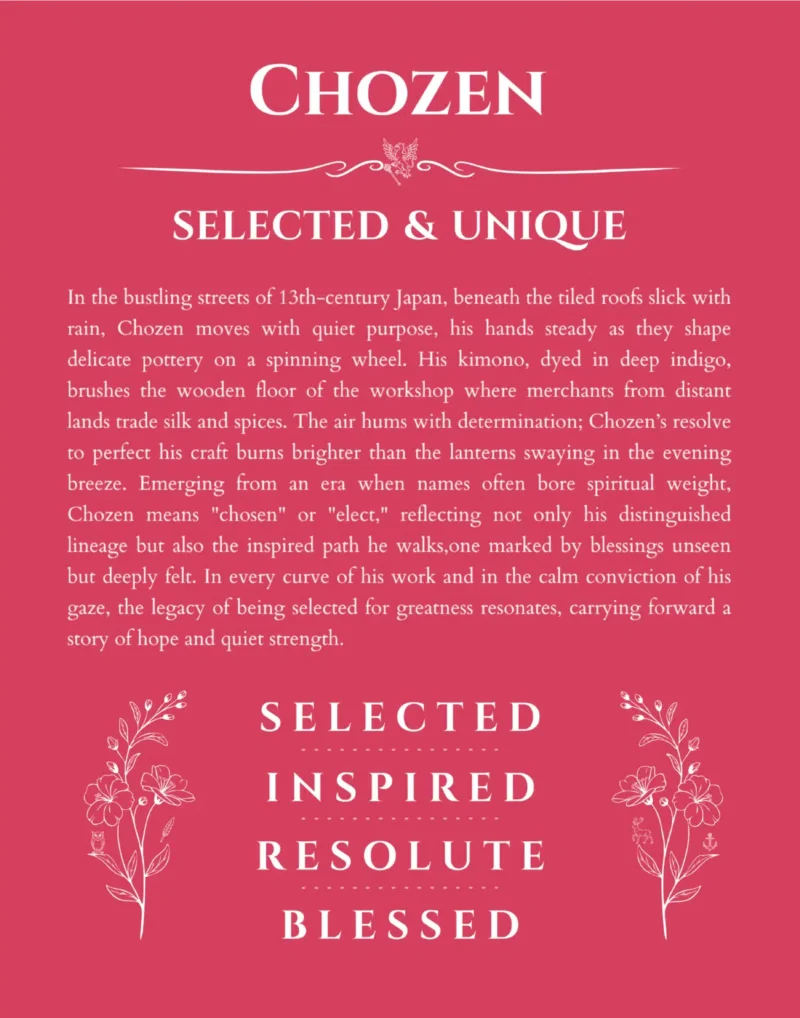 Chozen name origin print with meaning and traits in red
