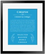 Chozyn custom name print for wall display in blue with black matte frame