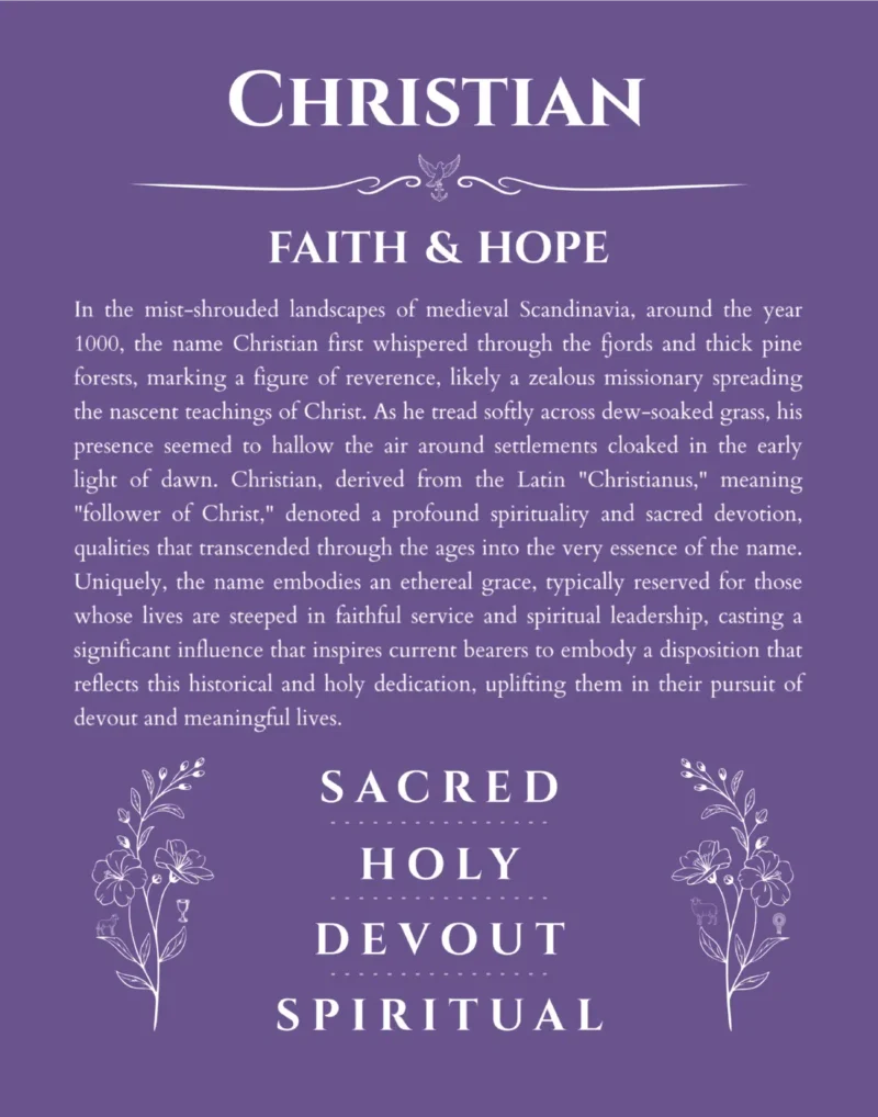 Christian custom name art showing meaning and origin in purple