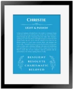 Christie name meaning wall art by Get Your Story in blue with black matte frame