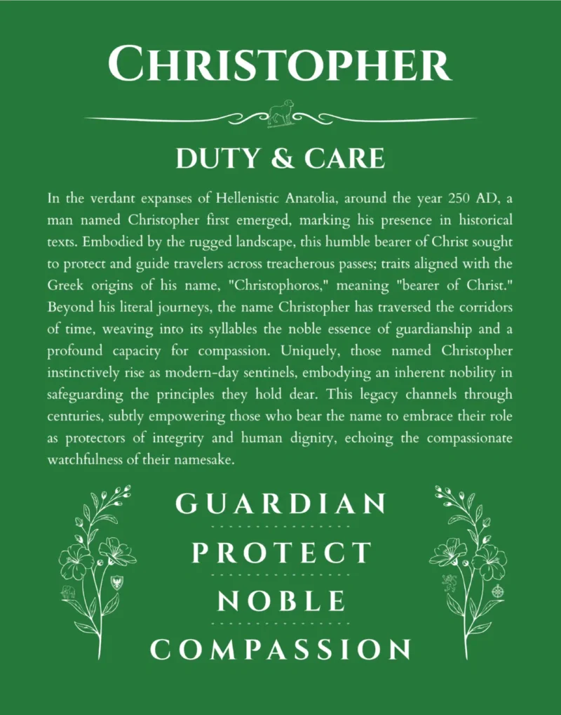 Christopher name meaning gift print in dark green