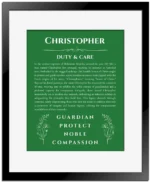 Christopher name meaning gift print in dark green with black matte frame