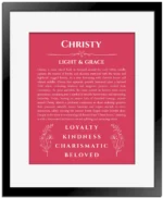 Christy name meaning gift print in red with black matte frame