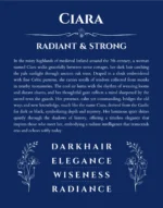 Ciara personalized name print with origin and traits in deep blue