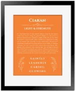 Ciaran custom name meaning print in orange with black matte frame