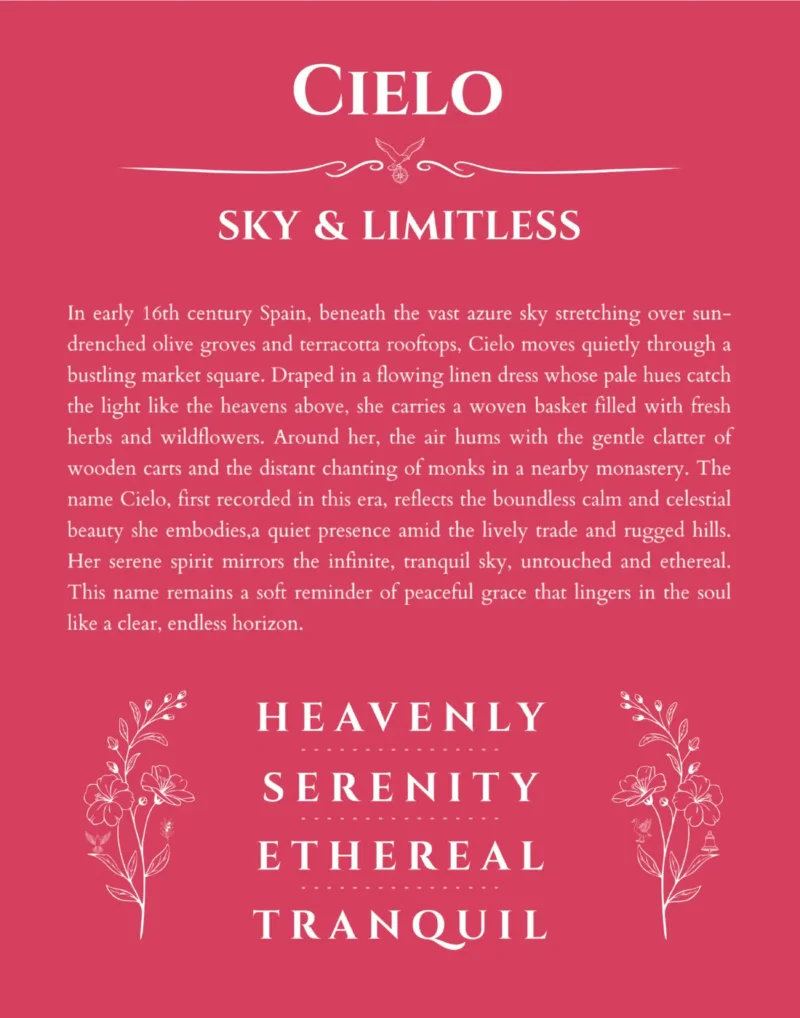 Cielo personalized name print with origin and traits in red