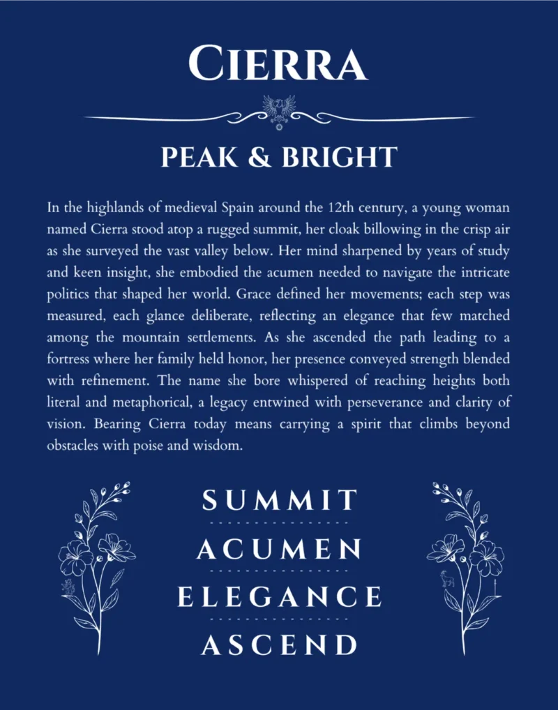 Cierra name meaning gift print in deep blue