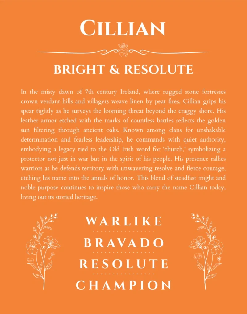 Cillian name meaning gift print in orange