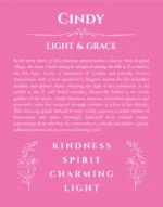 Cindy personalized name print with origin and traits in pink