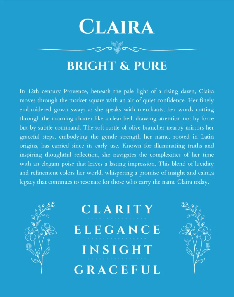 Claira name meaning gift print in blue