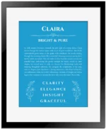 Claira name meaning gift print in blue with black matte frame