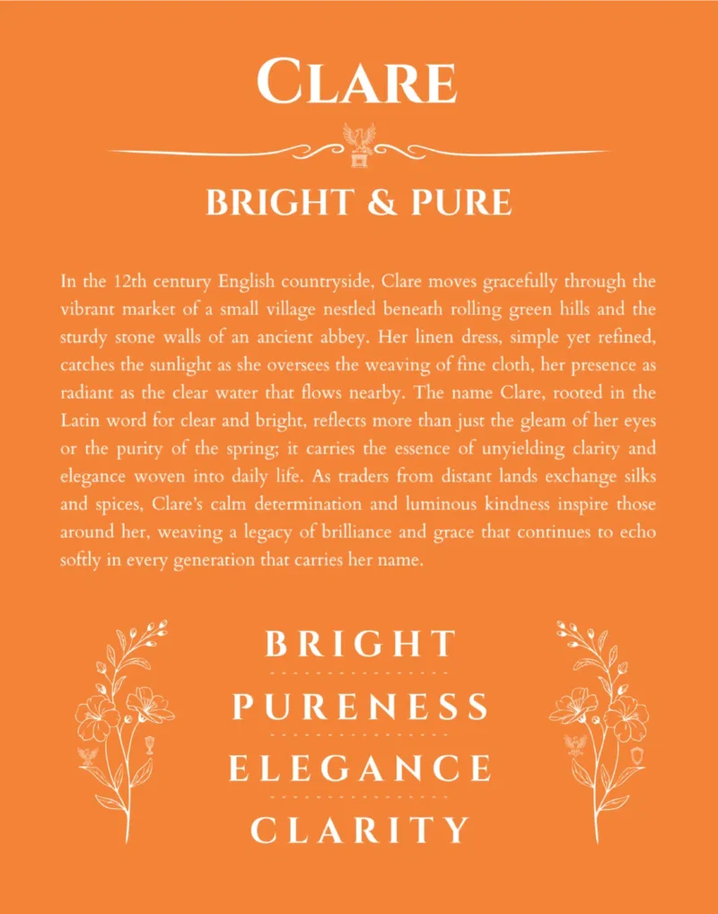 Clare personalized name print with origin and traits in orange