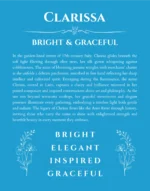Clarissa personalized wall art with the story of your name in blue