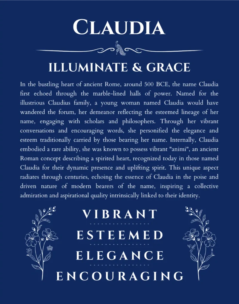 Claudia personalized wall art with the story of your name in deep blue