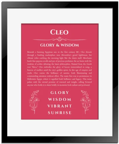 Cleo custom name print for wall display in red with black matte frame